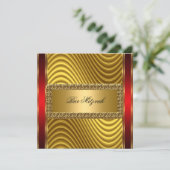 Gold en Red Art Deco Bar Mitzvah Uitnodiging (Staand voorkant)
