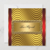 Gold en Red Art Deco Bar Mitzvah Uitnodiging (Voorkant)