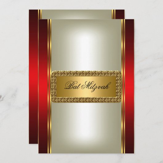 Gold en Red Bat Mitzvah Kaart (Voorkant / Achterkant)