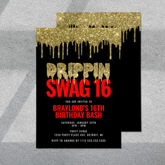 Gold en Red Drippin Swag 16 verjaardag Kaart