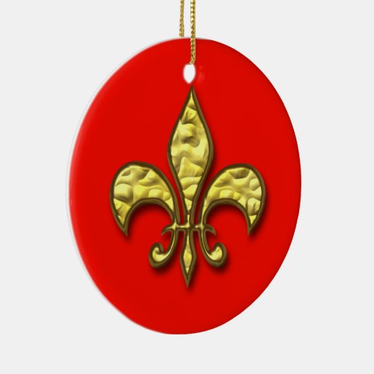 Gold en Red Fleur de Lis-kerstversiering Keramisch Ornament (Rechts)