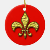 Gold en Red Fleur de Lis-kerstversiering Keramisch Ornament (Voorkant)