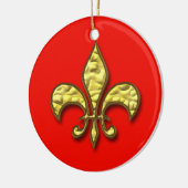 Gold en Red Fleur de Lis-kerstversiering Keramisch Ornament (Links)