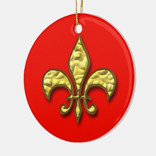 Gold en Red Fleur de Lis-kerstversiering Keramisch Ornament (Links)