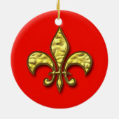 Gold en Red Fleur de Lis-kerstversiering Keramisch Ornament (Achterkant)
