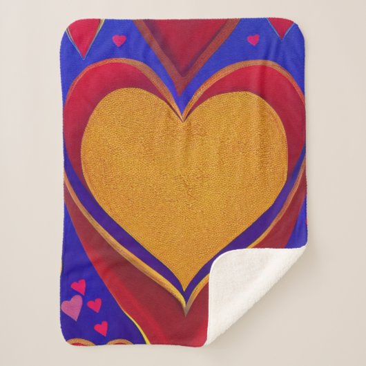 Gold en Red Heart Sherpa Blanket Deken (Voorkant)