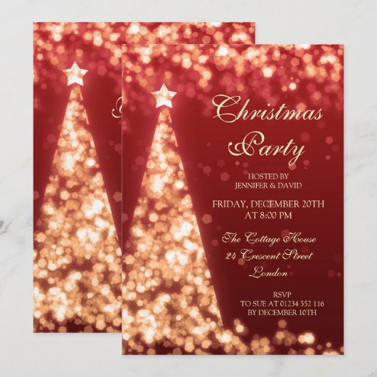 Gold- en Red-kerstboomfeest Kaart (Voorkant / Achterkant)