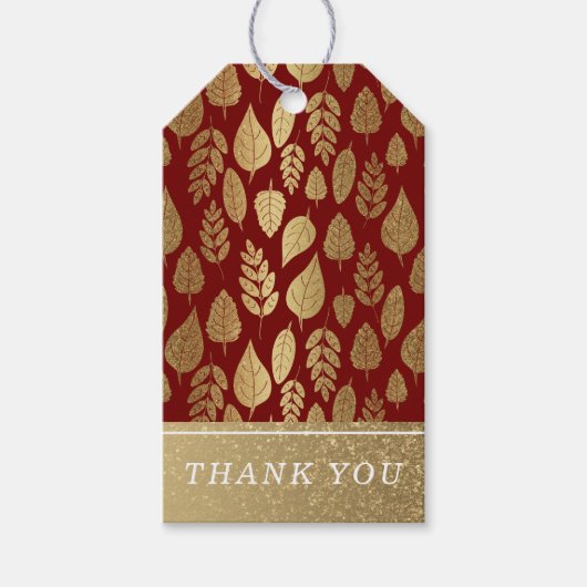Gold- en Red Leaf-patroon Cadeaulabel (Voorkant)