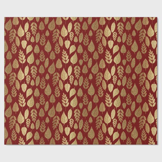 Gold- en Red Leaf-patroon Cadeaupapier (Vlak)