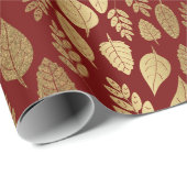 Gold- en Red Leaf-patroon Cadeaupapier (Rol Hoek)