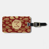 Gold- en Red Leaf-patroon en -monogram Bagagelabel (Voorkant horizontaal)