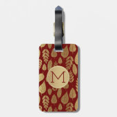 Gold- en Red Leaf-patroon en -monogram Bagagelabel (Achterkant verticaal)