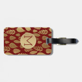 Gold- en Red Leaf-patroon en -monogram Bagagelabel (Achterkant horizontaal)