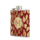Gold- en Red Leaf-patroon en -monogram Heupfles (Links)