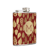 Gold- en Red Leaf-patroon en -monogram Heupfles (Rechts)