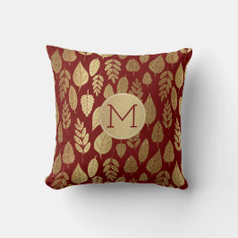 Gold- en Red Leaf-patroon en -monogram Kussen