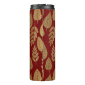 Gold- en Red Leaf-patroon en -monogram Thermosbeker (Achterkant)
