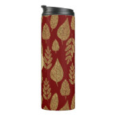 Gold- en Red Leaf-patroon en -monogram Thermosbeker (Geroteerd rechts)
