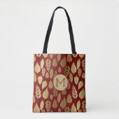 Gold- en Red Leaf-patroon en -monogram Tote Bag (Voorkant)