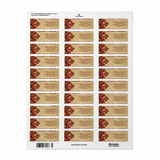 Gold- en Red Leaf-patroon Etiket (Full Sheet)