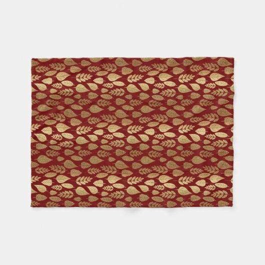 Gold- en Red Leaf-patroon Fleece Deken (Voorkant (Horizontaal))
