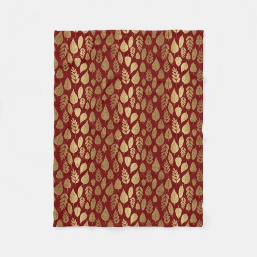 Gold- en Red Leaf-patroon Fleece Deken (Voorkant)