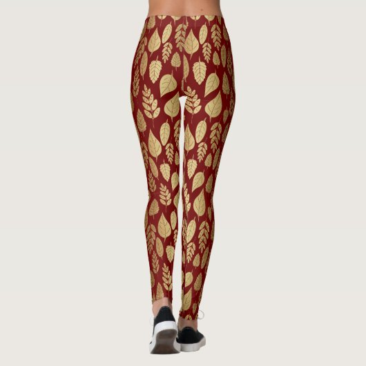 Gold- en Red Leaf-patroon Leggings (Achterkant)