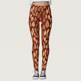 Gold- en Red Leaf-patroon Leggings