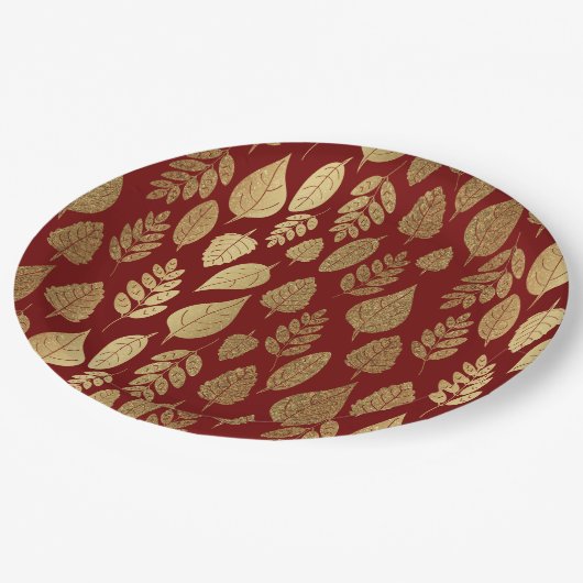 Gold- en Red Leaf-patroon Papieren Bordje (Gekanteld)
