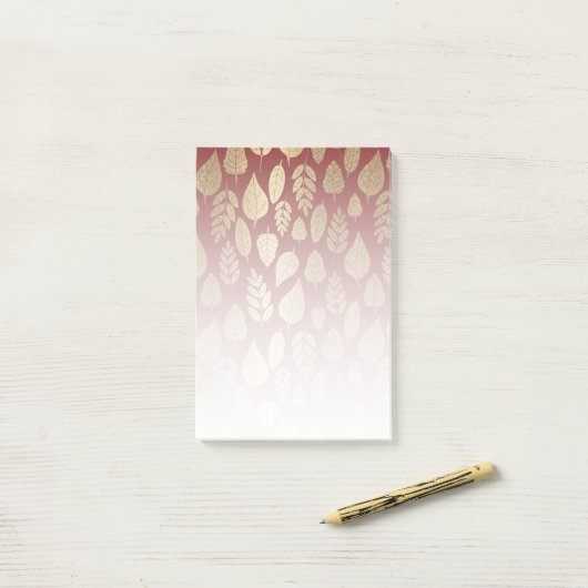 Gold- en Red Leaf-patroon Post-it® Notes (Op bureau)