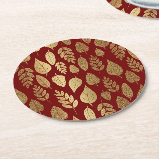 Gold- en Red Leaf-patroon Ronde Kartonnen Onderzetter (Gebogen)