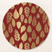 Gold- en Red Leaf-patroon Ronde Kartonnen Onderzetter (Voorkant)