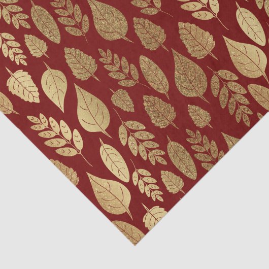 Gold- en Red Leaf-patroon Tissuepapier (Detail)