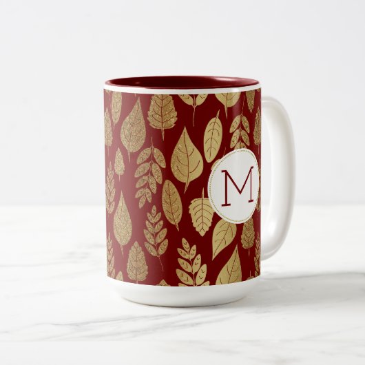Gold- en Red Leaf-patroon Tweekleurige Koffiemok (Voorkant rechts)