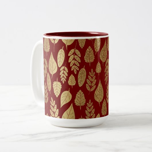 Gold- en Red Leaf-patroon Tweekleurige Koffiemok (Voorkant links)