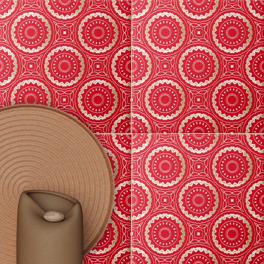 Gold en Red Mandala Oriental Royal Pattern Tegeltje