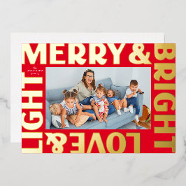 Gold en Red Merry en Bright Love and Light Folie Feestdagenkaart