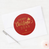 Gold- en Red Merry-kerstfeestdag Ronde Sticker (Envelop)