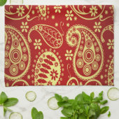 Gold- en Red Paisley-patroon Theedoek (Gevouwen)