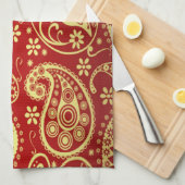 Gold- en Red Paisley-patroon Theedoek (Quarter Fold)