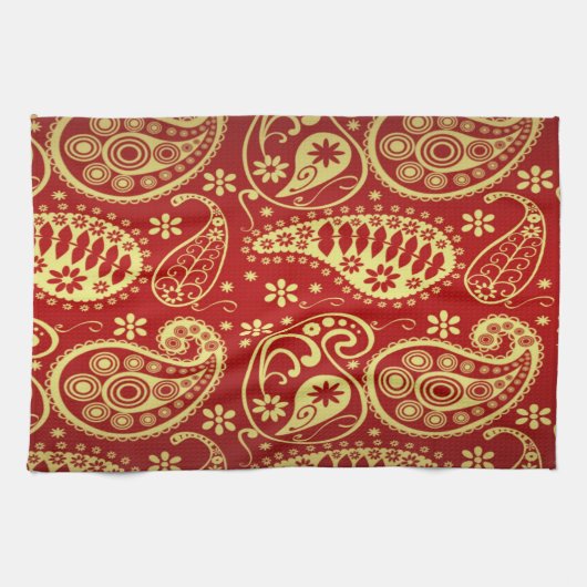 Gold- en Red Paisley-patroon Theedoek (Horizontaal)