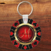 Gold- en Red Poker-chipontwerp - Monogram Sleutelh Sleutelhanger (Achterkant)