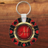 Gold- en Red Poker-chipontwerp - Monogram Sleutelh Sleutelhanger (Voorkant)