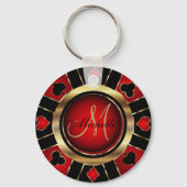 Gold- en Red Poker-chipontwerp - Monogram Sleutelh Sleutelhanger (Achterkant)