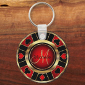 Gold- en Red Poker-chipontwerp - Monogram Sleutelh Sleutelhanger (Achterkant)