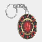 Gold- en Red Poker-chipontwerp - Monogram Sleutelhanger (Voorkant Links)