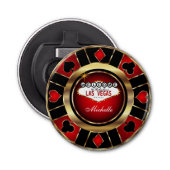 Gold- en Red Poker-chipontwerp - Personeel Button Flesopener (Voorkant)