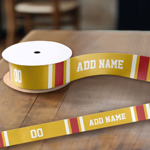 Gold en Red Striped Jersey, gepersonaliseerd Satijnen Lint