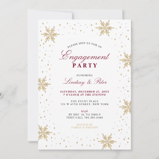 Gold- en Red Winter-kerstfeest Uitnodiging (Voorkant)