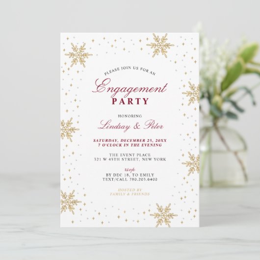 Gold- en Red Winter-kerstfeest Uitnodiging (Staand voorkant)